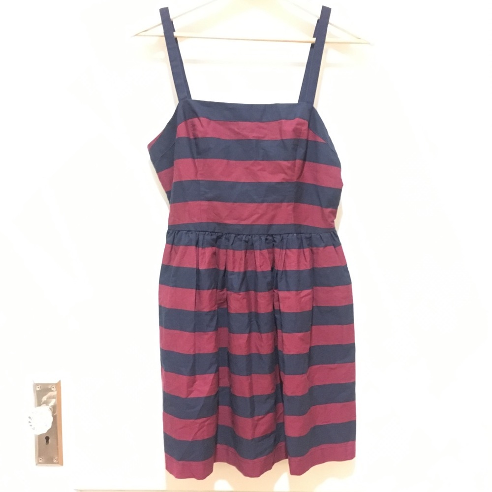 ⭐️ NWT Forever 21 Maroon & Navy Rugby Striped Dress L Game Day Sundress